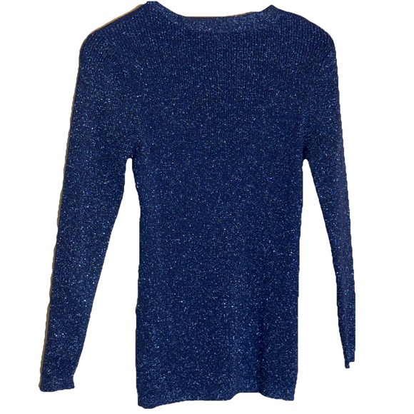 Reba Sweater Women's L Glitter Holiday Blue Party Metallic Ribbed Jewel Swiftie - Picture 8 of 9